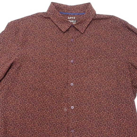 Apt.9 Button-Up Shirt Mens Size 2XL Brown Long Sleeve Slim Fit Polyester Stretch - Picture 2 of 7